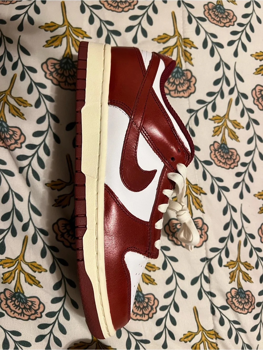 nike dunk low prm   white/team red - coconut milk   size 8 wmns